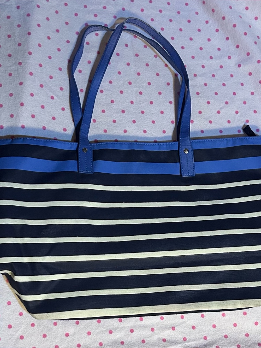 Striped Navy and Blue Tote Bag - Lightweight Women’s Shoulder Bag